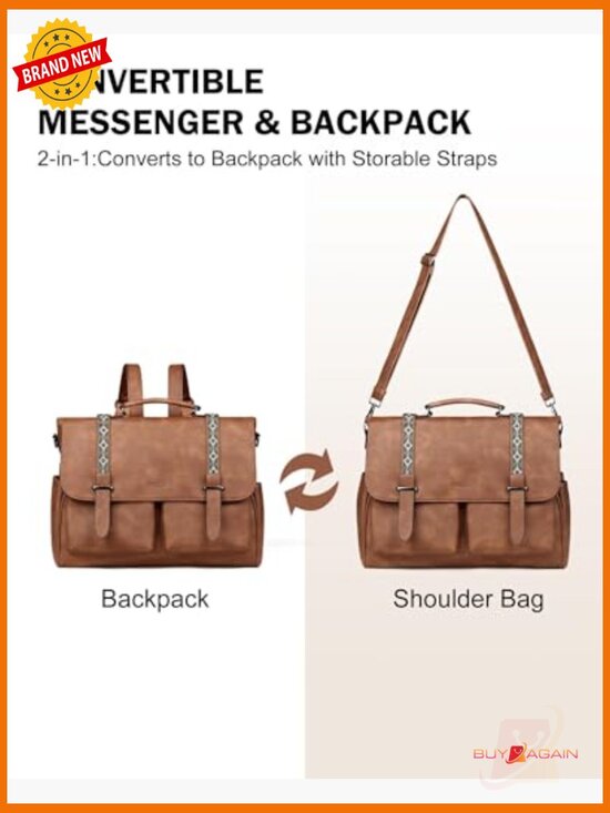 Designer Leather Satchel Backpack Messenger Bag Large Laptop Briefcase main image 4